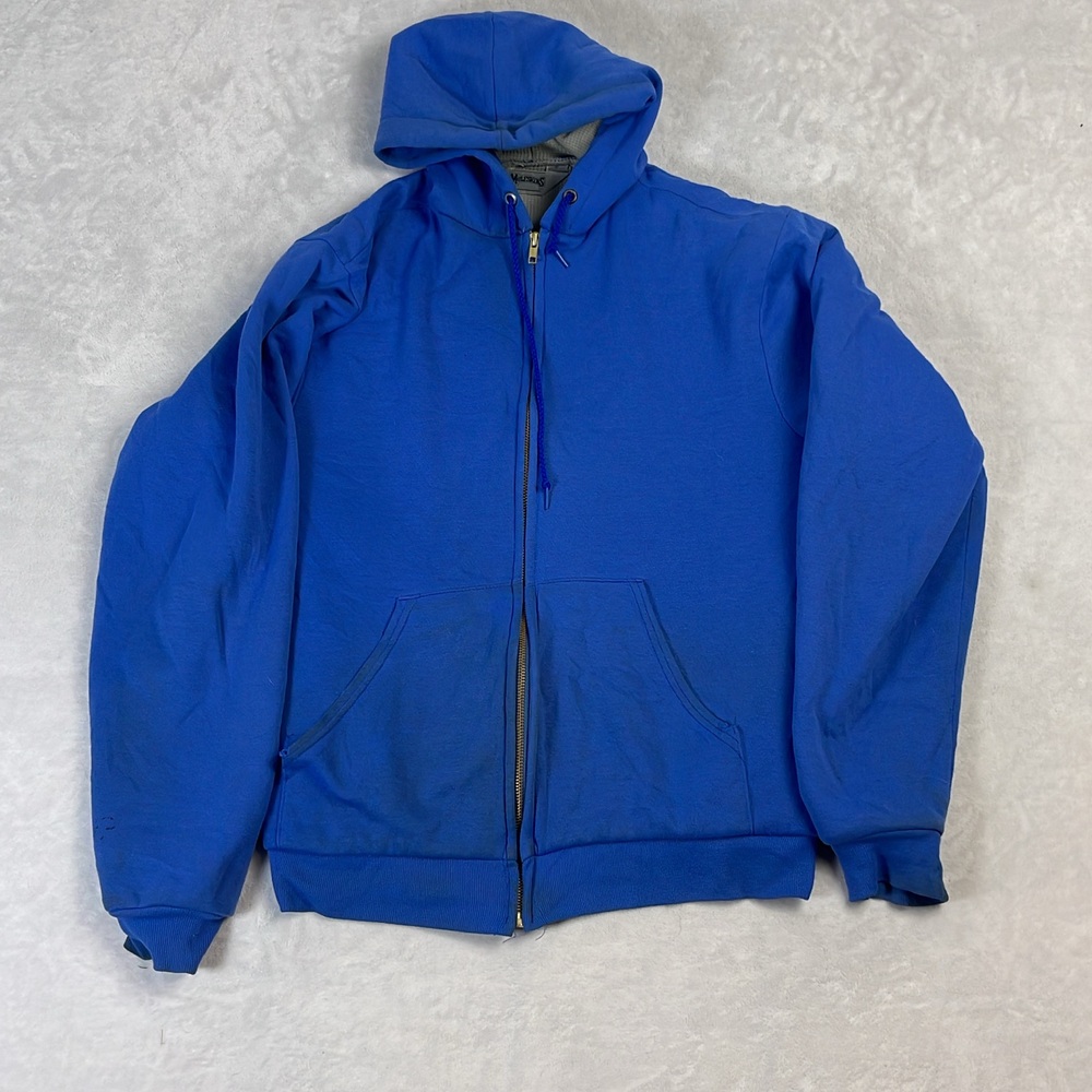 Vintage Muleskins Men's Blue Zip-Up Hoodie Size M Thermal Lined 90s Made in USA